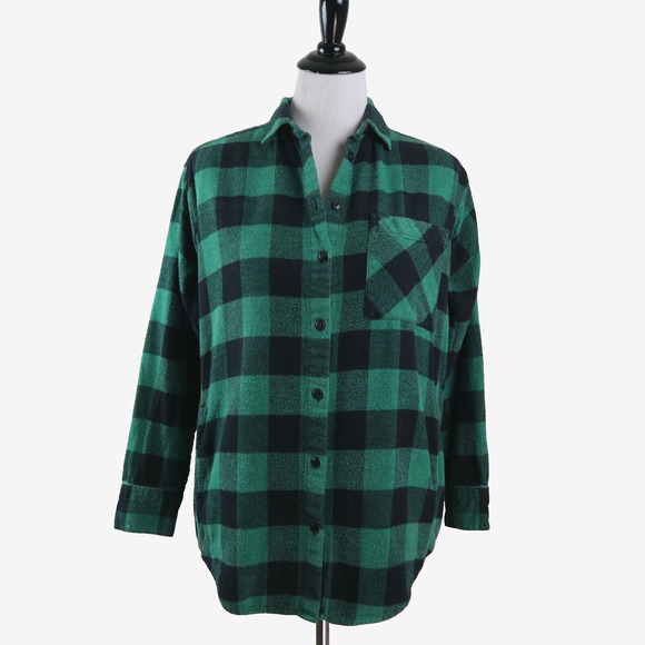 Madewell Size S Buffalo Check Flannel Shirt Plaid Green Black - Picture 1 of 10